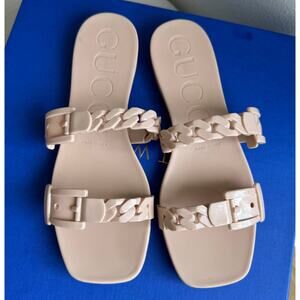 Gucci Blush Pink Jelly Chain Rubber Double Strap Slide Sandals Size 37 EU